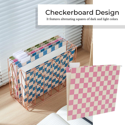Y YOMA 6 Pack Decorative Hanging File Folders, Letter Size, Checkerboard Organizer for Office Home with 1/5-Cut Tabs,