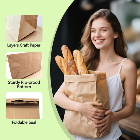 MAXTBEE 70 Pack Bags,58 Lbs Bag,14x10.5x6.5 Inch Paper Kraft Paper Heavy Duty Large Grocery Brown Bags for Storage,Take