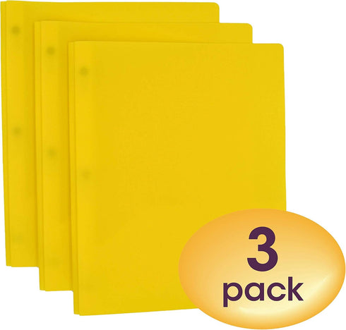 Smead Poly Two-Pocket Folder, Letter Size, Yellow, 3 per Pack, with Three-Hole Punch Prong Fasteners