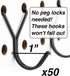 50-Pack Steel Pegboard Hooks 1in J-Hook, Black - Fits Any Peg Board - Organize Jewelry, Keys, Craft Supplies