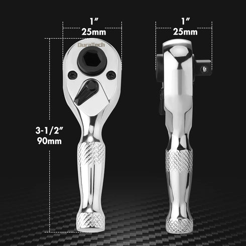 DURATECH 1/4-Inch Stubby Ratchet Wrench, 72-Tooth Socket & Bit Driver, Chrome Alloy