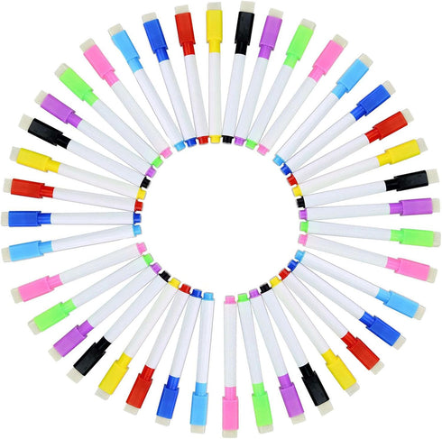 YIKANGHENG 40 Pcs Multicolour Permanent Dry Erase Wipable Markers with Blackboard Brush Sponge for Various Surfaces