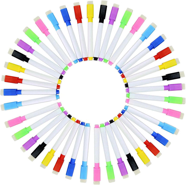 YIKANGHENG 40 Pcs Multicolour Permanent Dry Erase Wipable Markers with Blackboard Brush Sponge for Various Surfaces