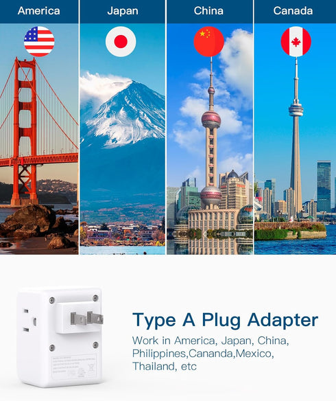 US to Japan Plug Adapter, 2 Prong to 3 Prong Outlet Adapter with 3 AC Outlets 3 USB Ports(1 USB C), Type A Travel Power Converter Plug Adaptor for USA to Japanese Canada Mexico Philippines Peru