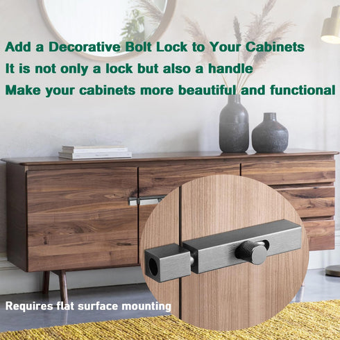 Gear Handle French Door Lock, Door Locks Latch Barrel Bolt Latch, Dead Bolt Locks for Inside Doors, Grey