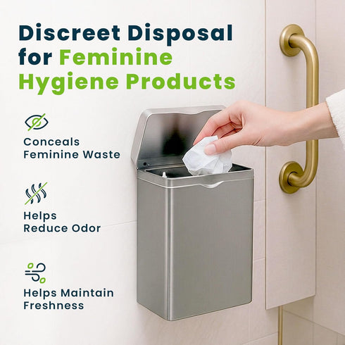 Alpine Sanitary Napkin Receptacle Wall Mounted Tampon Holder For Bathroom Provides Clean & Odor-Free Restroom for Home