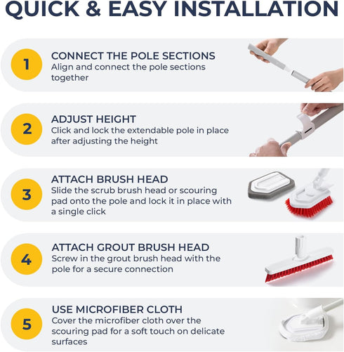 Shower Scrubber with Long Handle, Stiff Bristles Grout-Brush, Tub Scrub-Brush with Long-Handle, Shower-Cleaner Brush