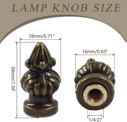 Biaungdo 3/8 Inch 1/4-27 Inch Antique Bronze Lamp Finial Cap Knob with Dual-Thread Screw, Lamp Shade Screw Cap Top