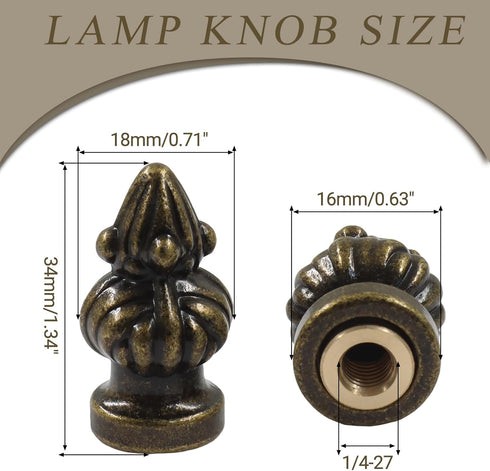 Biaungdo 2 3/8 Inch 1/4-27 Inch Pcs Antique Bronze Lamp Finial Cap Knob with Dual-Thread Screw, Lamp Shade Screw Cap