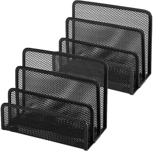 Desk Mail Organizer - Small File Letter Holder, Metal Mesh Desktop Storage for Home or Office (2 Pack Black)