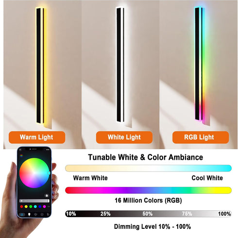 1PC 12In IP66 (1Pack) ASLONG LED RGBW Wall Light with APP Control, Waterproof Smart RGB LED Wall Mount Lighting