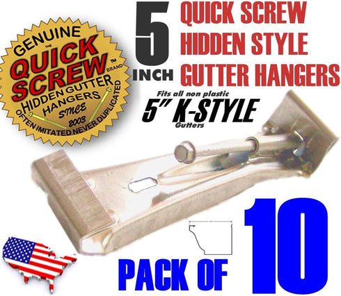 5" Premium Hidden Rain Gutter Bracket Hook Hangers with Screw Clip Style by QuickScrew