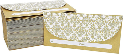 Juvale 100 Pack Gold Money Envelopes for Cash Gifts, Decorative Design for Birthdays, Graduations, Weddings (7x3 In)