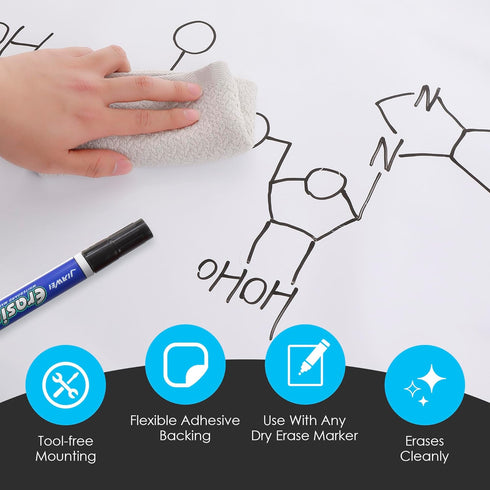 Houseables Dry Erase Whiteboard Sticker, 6x4 ft Adhesive Contact Paper, Peel and Stick Vinyl Wall Decal with 2 Markers