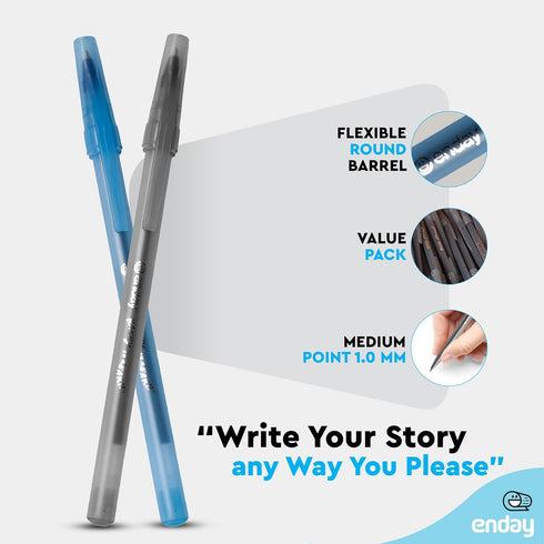 Enday Bulk Pens, 400 Count Black & Blue Ballpoint Pens, Medium Point (1.0mm), Flexible Round Barrel for Comfort