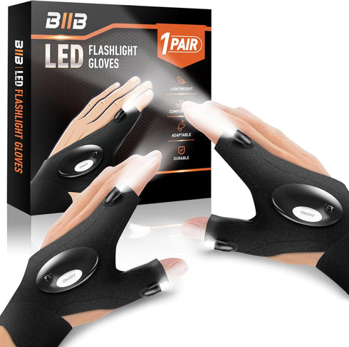 BIIB Gifts for Men, LED Flashlight Gloves, Unique Gadgets for Birthday, Fishing Gifts for Him