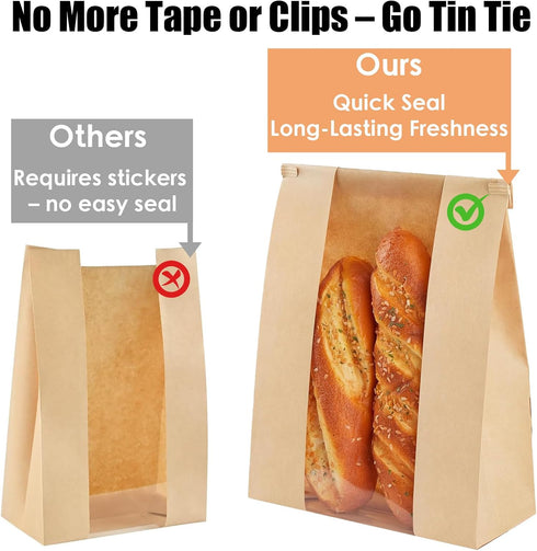GOFOWRK 100 14" 8.3" 3.5" Pcs Large Kraft Bread Bags for Homemade Bread, x x Sourdough Bread Bags with Tin Tie Tab Lock