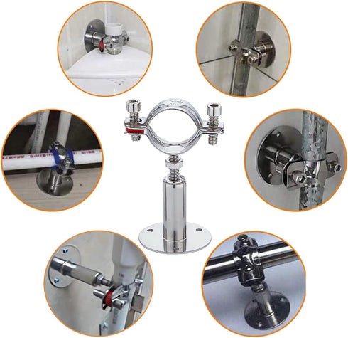 2PCS Wall Mount Ceiling Mount Pipe 304 Stainless Steel Pipe Supports, Adjustable Height for OD Pipe 15-19mm