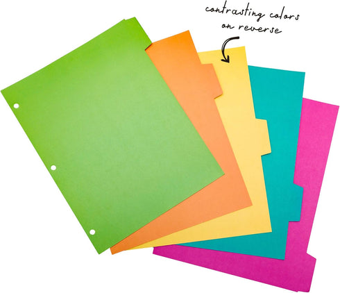 Pukka Pad Carpe Diem Reversible Dividers – 1 Pack of 5 Tabbed Set for 3-Ring Binder, Multi-Color Page Separators