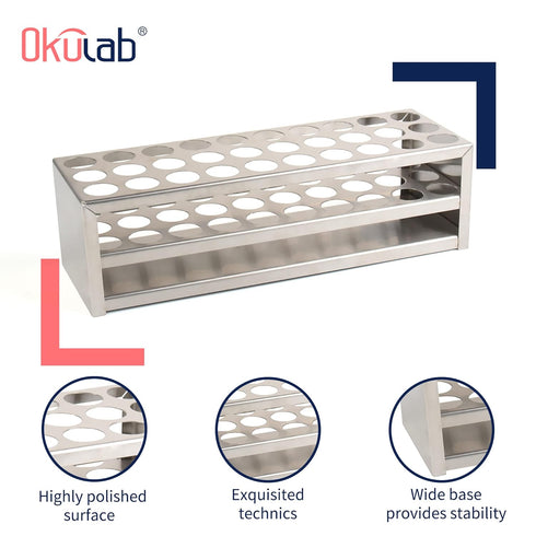 Test Tube Rack, 30 Holes Stainless Steel Test Tube Holder, Suitable for Tubes of Dia.=21mm
