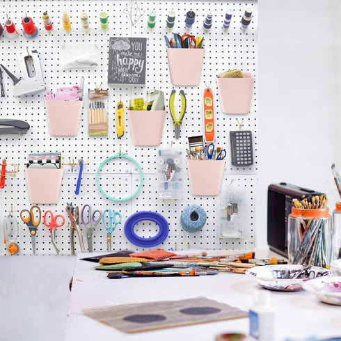G.CORE Large Pegboard Cups - 6 Pack Storage Bin with Hooks, Square Box Shape Holder for Garage, Craft Room, Home