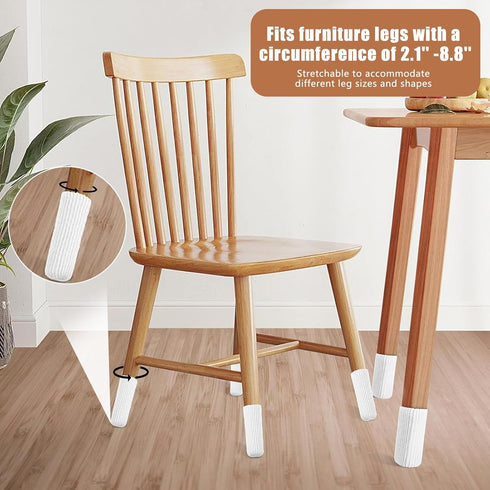 16 Set PCS White Furniture Leg Socks - Knitted Chair Leg Floor Protectors for Hardwood Floors - Fits Round and Square