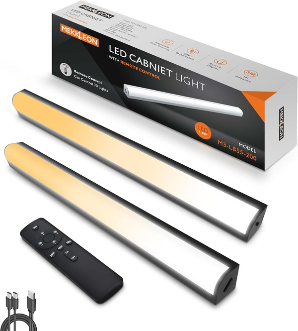 Under Cabinet Lights Remote Control,2 Pack Magnetic Dimmable Closet Lights,USB Rechargeable Wireless