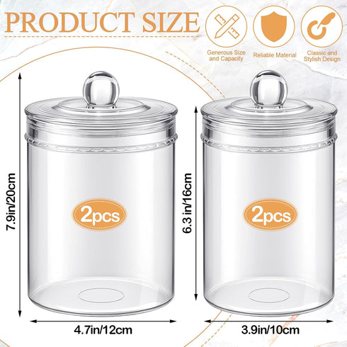 Geiserailie Set 4 of Plastic Sundry Jars with Lid Medical Sundry Jars Unlabeled Clear Dressing Storage Containers