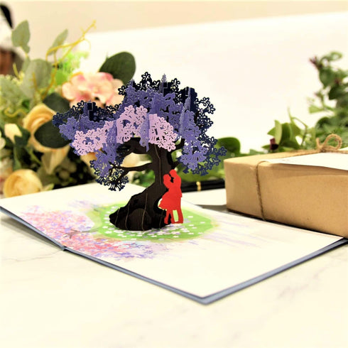 CUTE POPUP Anniversary 3D Pop Up Card, Couple Under Jacaranda Design (6x8 inch)