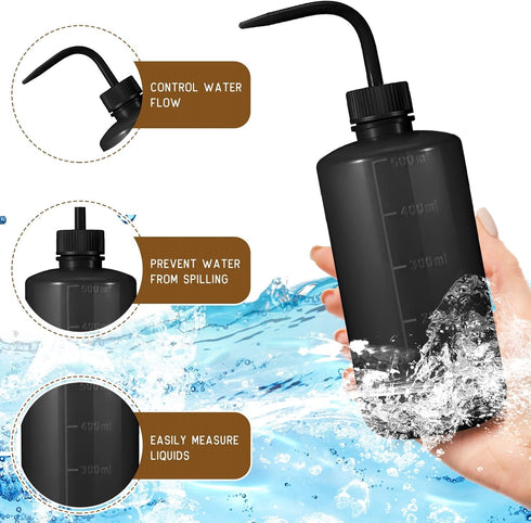 4 Pcs 500 ml Black Tattoo Wash Bottle, Lab Squeeze Bottles, Safety Rinse Bottle for Eyelash Extensions, Tattoo