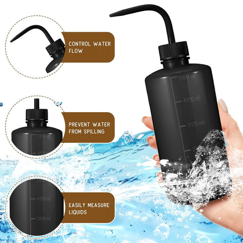 6 Pcs 500 ml Black Tattoo Wash Bottle, Water Squirt Bottle, Lab Squeeze Bottles for Eyelash Extensions