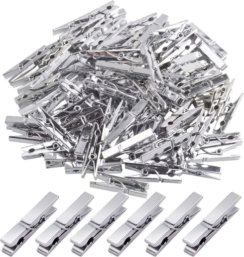 Mini Clothespins, 100 Pieces Plastic Utility Paper Clip, Silver Color, 3.5 x 0.5cm x 0.7cm, Craft Clips, Photo Peg Pin