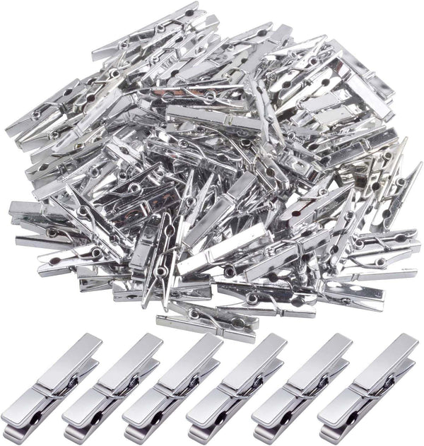 Mini Clothespins, 100 Pieces Plastic Utility Paper Clip, Silver Color, 3.5 x 0.5cm x 0.7cm, Craft Clips, Photo Peg Pin