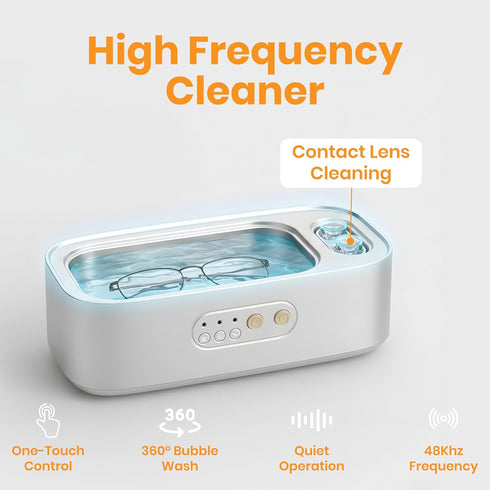 BLIVORRA 48KHz 3-Speed Ultrasonic Jewelry Cleaner Mini Sonic Cleaning Machine for Glasses, Diamonds & Watches Portable