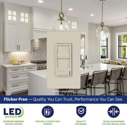 Dimmer 150W Dimmable Bulbs 66741-T, Leviton SureSlide LED Advanced Switch for LED, Halogen and Incandescent