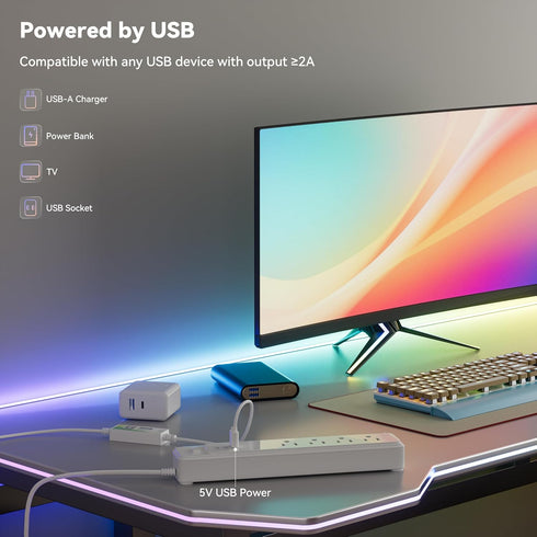 5V Lights,3M 6.56ft MIWISE USB COB LED Strip Lights,RGB Smart IC LED Strip with App Control,Bluetooth Addressable Music