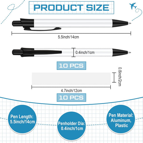 Yexiya Sublimation Pens Blank Heat Transfer Pen Sublimation Ballpoint Pen with Shrink Wrap White Aluminum Customized Clip Pen School Supplies for Christmas Office School Stationery Supplies (10 Sets) by Yexiya