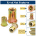 Vifmy Kit(240Pcs), #6-32#8-32#10-24 1/4"-20 5/16"-18 3/8"-16 Set, SAE Rivet Nut Assortment UNC Rivnut Threaded Insert