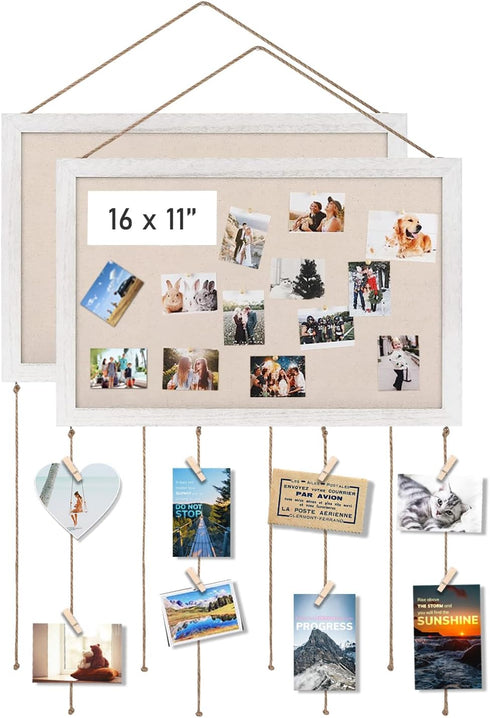 Emfogo 2Pack Cork Bulletin Boards, 16"x11" White Linen with White Frame, Pin Board for Home Kitchen School Office Decor