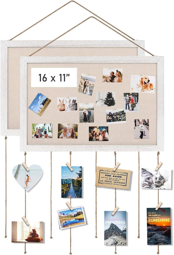 Emfogo 2Pack Cork Bulletin Boards, 16"x11" White Linen with White Frame, Pin Board for Home Kitchen School Office Decor