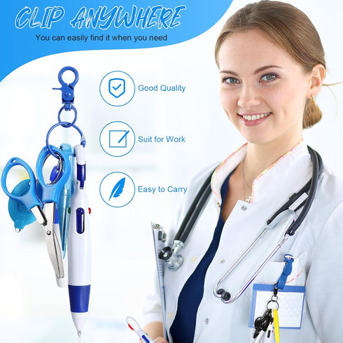 Glenmal 72 Pcs Badge Reel Pen Mini Highlighter Set, Mini Scissors, Neon Nurse Pen, LED Keychain Clip