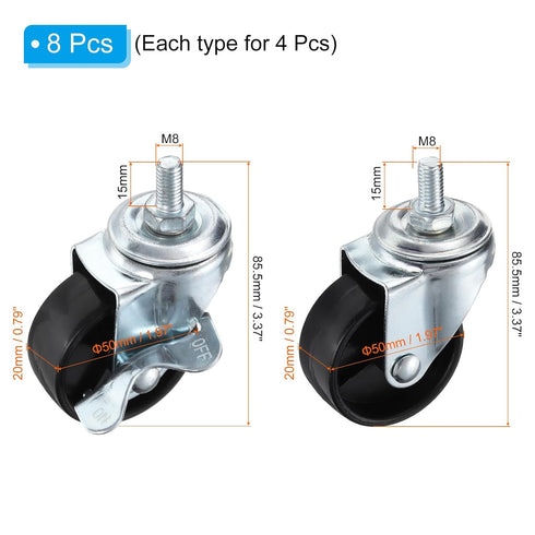 2 Inch M8 (4 4 PATIKIL Stem Casters Wheels, Wire Shelf Caster Threaded Swivel Wheels for Furniture Wire Shelving