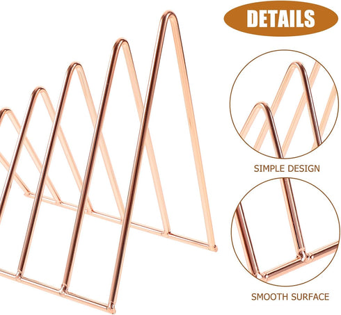FOMIYES Rose Gold Iron Bookends Desk Organizer Triangular File and Book Stand Decorative Desktop Storage Rack