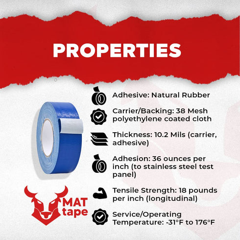 MAT Duct Tape Black, Industrial Grade, 2 inch x 60 ft, Waterproof & UV Resistant for Crafts, Repairs, Projects