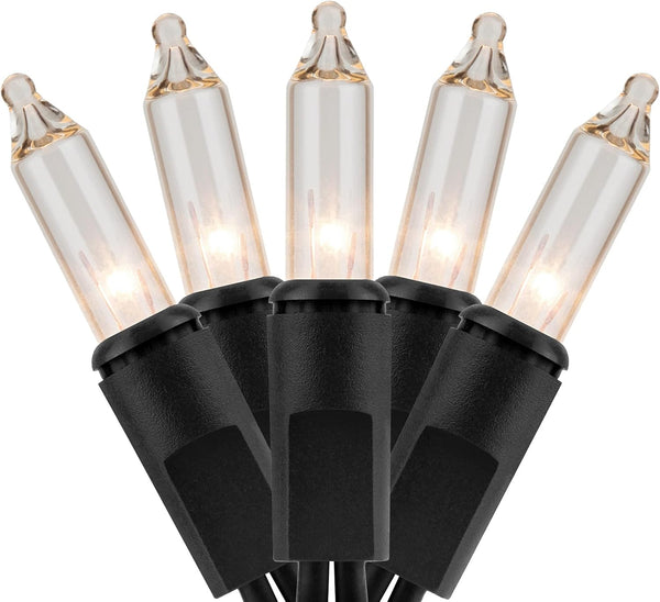YULETIME 200 Clear Christmas Lights with Black Wire, Pack of 2 Strands
