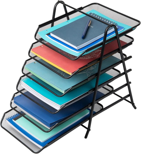 Mind Reader 6-Tier Paper Tray Desktop Organizer, Metal Mesh File Storage for Office, Black