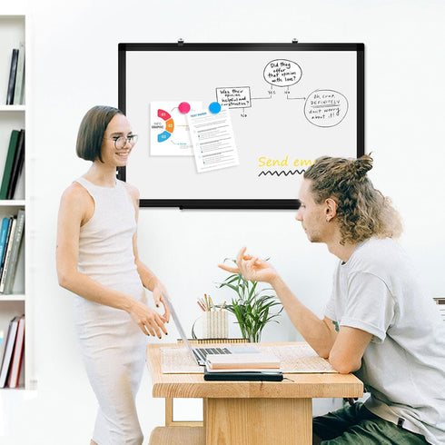 Double-Sided Magnetic Whiteboard, 24" x 18" Dry Erase Board with Black Aluminum Frame for Home, School, Office
