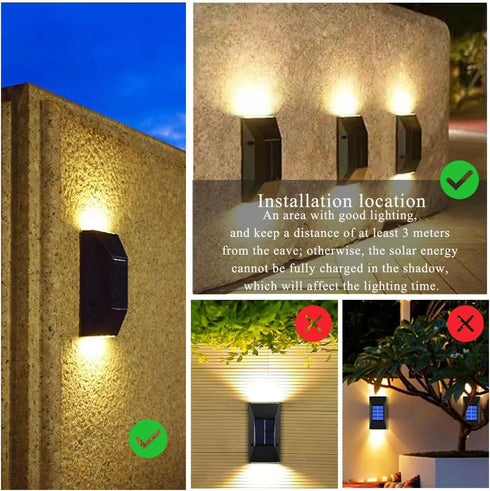 F-2pack) Solar Wall Lights Outdoor, Waterproof LED Fence Lights with Multiple Modes & Dual Color Temperature, Auto