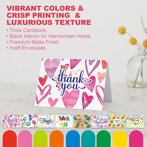 ZZTBTNO 8 12 Blank Thank You Cards with Envelopes & Stickers - Write Your Own Message - Blank Inside Greeting Cards