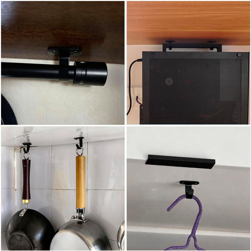 ITROLLE 6PCS 35x33mm Stainless Steel Ceiling Kitchen Hooks Black Universal Single Hooks for Hanging Spatulas Glassware